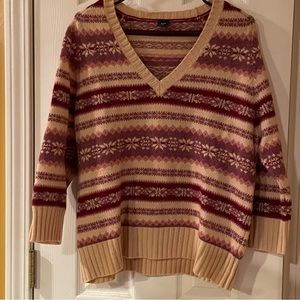 Gap Women’s Sweater XL extra-large Pink Cream Stripes with design V-Neck